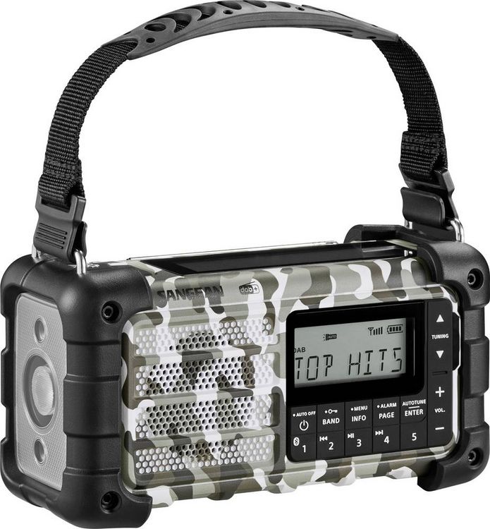Produktbild: Sangean MMR-99 DAB+ Camo Notfallradio DAB+, UKW AUX, USB, Bluetooth&reg; Solarpanel, Handkurbel, Akku-Ladefunktion Arctic Camo