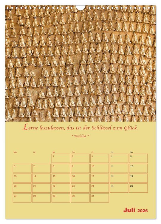 Produktbild: BUDDHA IN GOLD - Mit buddhistischen Spr&uuml;chen (Wandkalender 2026 DIN A3 hoch), CALVENDO Monatskalender