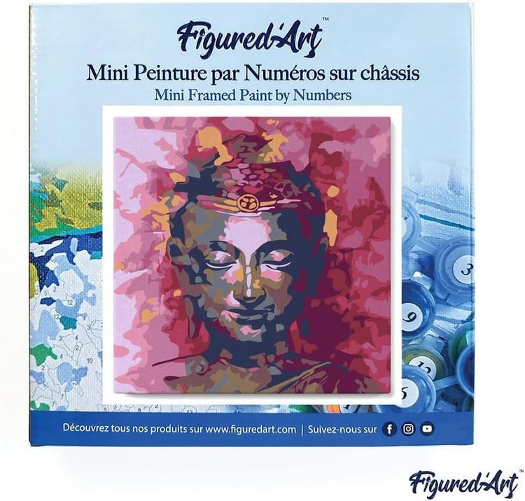 Produktbild: FiguredArt SFA065-Y - Mini Malen nach Zahlen, Kostbarer Buddha, Leinwand-Keilrahmen 20x20cm, DIY Bastelset, Paint by Numbers