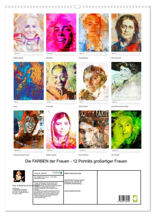 Produktbild: Die FARBEN der Frauen - 12 Portr&auml;ts gro&szlig;artiger Frauen (Wandkalender 2026 DIN A2 hoch), CALVENDO Monatskalender