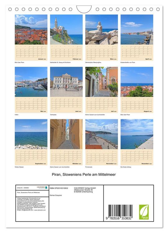 Produktbild: Piran, Sloweniens Perle am Mittelmeer (Wandkalender 2026 DIN A4 hoch), CALVENDO Monatskalender