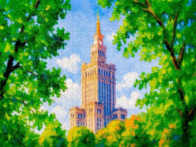 Produktbild: CALVENDO Puzzle Kulturpalast durch B&auml;ume gerahmt im Park | 1000 Teile Lege-Gr&ouml;&szlig;e 64x48cm Foto-Puzzle f&uuml;r gl&uuml;ckliche Stunden