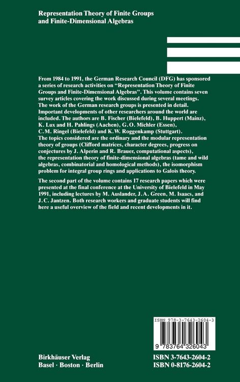 Produktbild: Representation Theory of Finite Groups and Finite-Dimensional Algebras