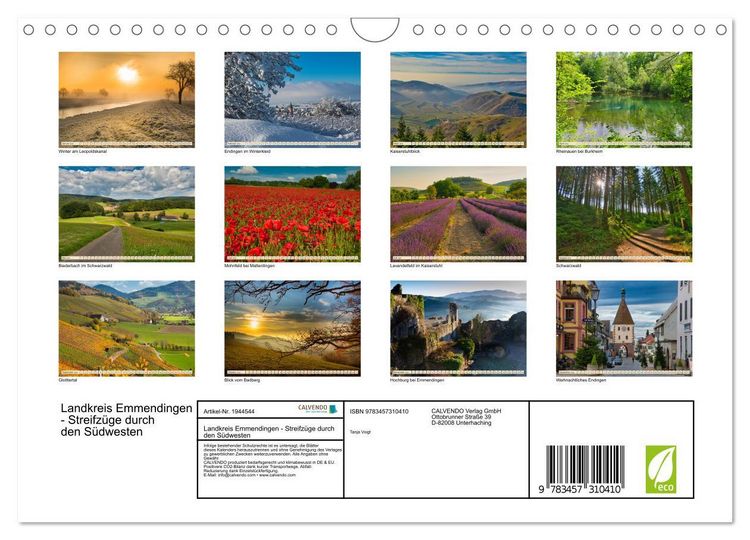 Produktbild: Landkreis Emmendingen - Streifz&uuml;ge durch den S&uuml;dwesten (Wandkalender 2026 DIN A4 quer), CALVENDO Monatskalender