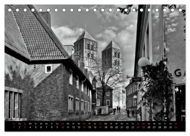 Produktbild: M&uuml;nster in schwarz-wei&szlig; gesehen (Tischkalender 2026 DIN A5 quer), CALVENDO Monatskalender