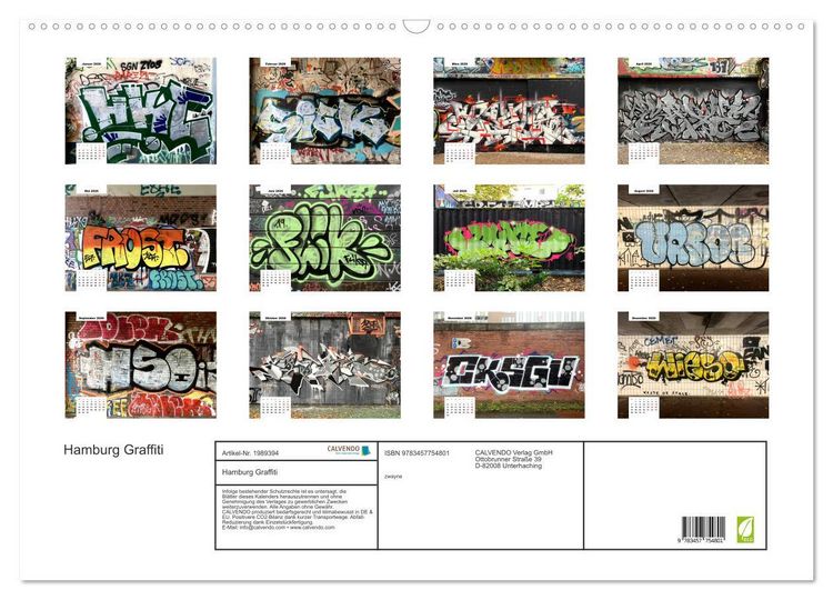 Produktbild: Hamburg Graffiti (Wandkalender 2026 DIN A2 quer), CALVENDO Monatskalender
