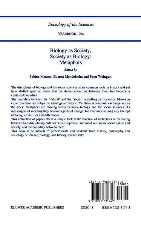 Produktbild: Biology as Society, Society as Biology: Metaphors