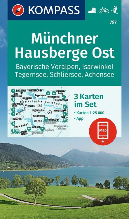 Produktbild: KOMPASS Wanderkarten-Set 797 M&uuml;nchner Hausberge Ost, Bayerische Voralpen, Isarwinkel, Tegernsee, Schliersee, Achensee (3 Karten) 1:25.000