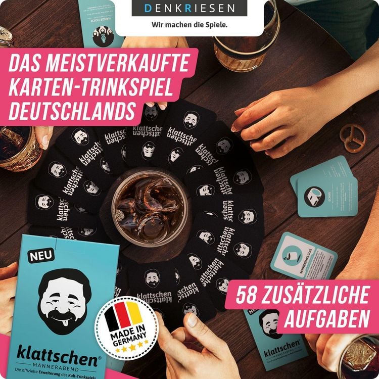 Produktbild: DENKRIESEN - klattschen&reg; - M&auml;nnerabend - SPIELKARTENKARTON "Das wahrscheinlich beste Trinkspiel aller Zeiten"