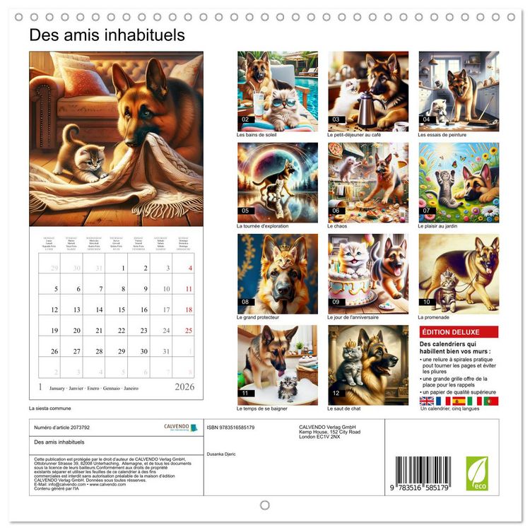 Produktbild: Des amis inhabituels (Calendrier mural carr&eacute; 2026 30x30 cm) Calendrier double avec une page pour vos prises de notes