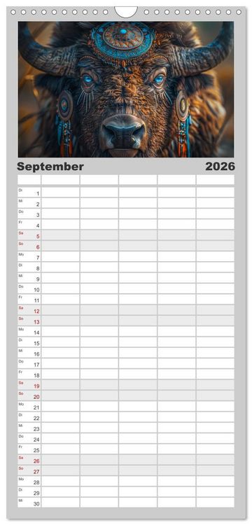 Produktbild: Familienplaner 2026 - Tierische Schamanen mit 5 Spalten (Wandkalender, 21 x 45 cm) CALVENDO