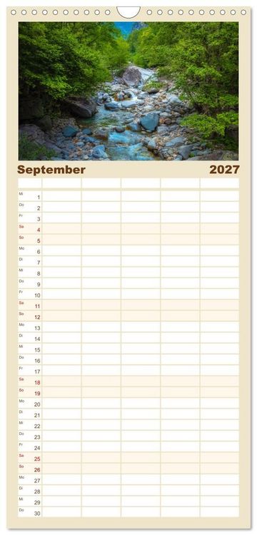 Produktbild: Familienplaner 2027 - Flusswelt Schweiz mit 5 Spalten (Wandkalender, 21 x 45 cm) CALVENDO