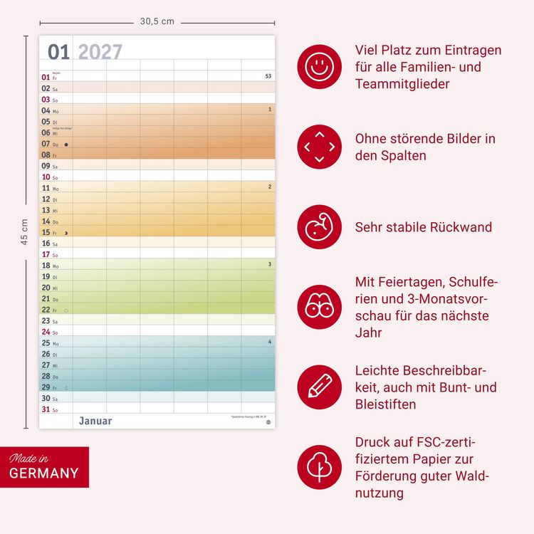 Produktbild: Bunte Wochen Familienplaner XL 2027