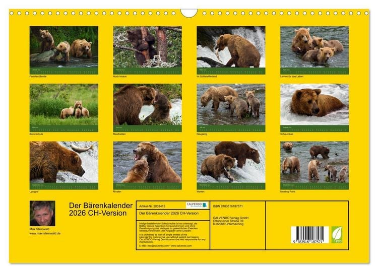 Produktbild: Der B&auml;renkalender 2026 CH-Version (Wandkalender 2026 DIN A3 quer), CALVENDO Monatskalender