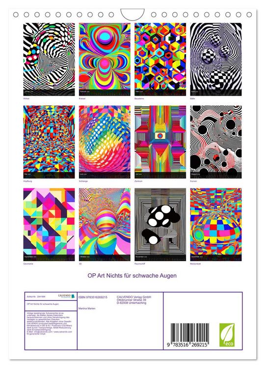Produktbild: OP Art Nichts f&uuml;r schwache Augen (Wandkalender 2026 DIN A4 hoch), CALVENDO Monatskalender