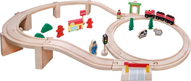 Produktbild: SpielMaus Holz Holzeisenbahn in Trommel, 38-teilig