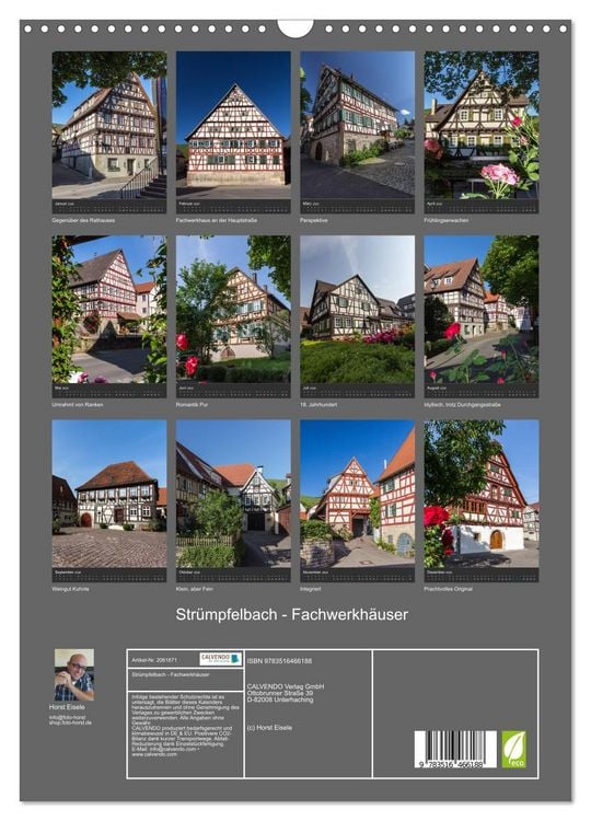 Produktbild: Str&uuml;mpfelbach - Fachwerkh&auml;user (Wandkalender 2026 DIN A3 hoch), CALVENDO Monatskalender