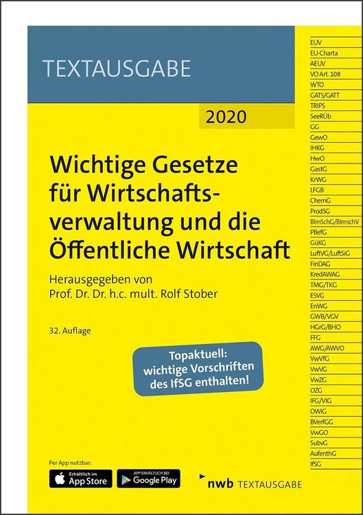 Produktbild: Wichtige Gesetze f&uuml;r Wirtschaftsverwaltung und die &Ouml;ffentliche Wirtschaft