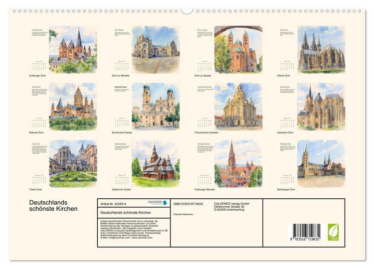 Produktbild: Deutschlands sch&ouml;nste Kirchen (hochwertiger Premium Wandkalender 2026 DIN A2 quer), Kunstdruck in Hochglanz
