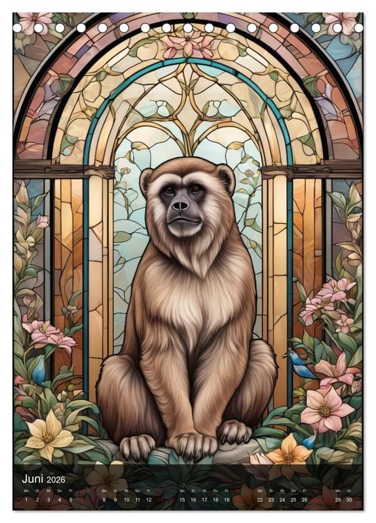 Produktbild: Wildtiere und Glaskunst im Tiffany Stil (Tischkalender 2026 DIN A5 hoch), CALVENDO Monatskalender