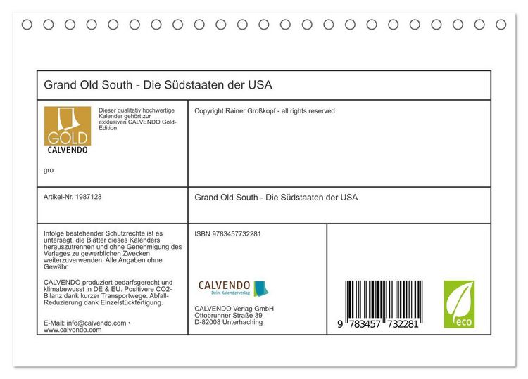 Produktbild: Grand Old South - Die S&uuml;dstaaten der USA (Tischkalender 2026 DIN A5 quer), CALVENDO Monatskalender