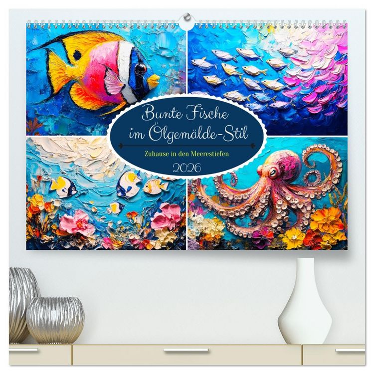 Produktbild: Bunte Fische im &Ouml;lgem&auml;lde-Stil. Zuhause in den Meerestiefen (hochwertiger Premium Wandkalender 2026 DIN A2 quer), Kunstdruck in Hochglanz