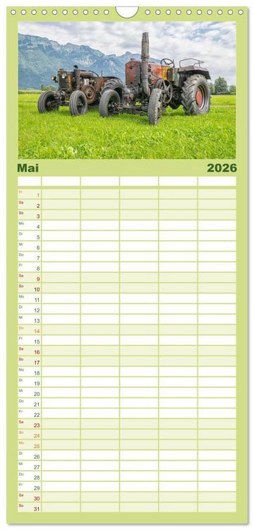 Produktbild: Familienplaner 2026 - Traktoren &ndash; Nostalgie auf dem Bauernhof mit 5 Spalten (Wandkalender, 21 x 45 cm) CALVENDO