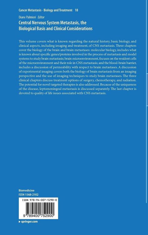 Produktbild: Central Nervous System Metastasis, the Biological Basis and Clinical Considerations