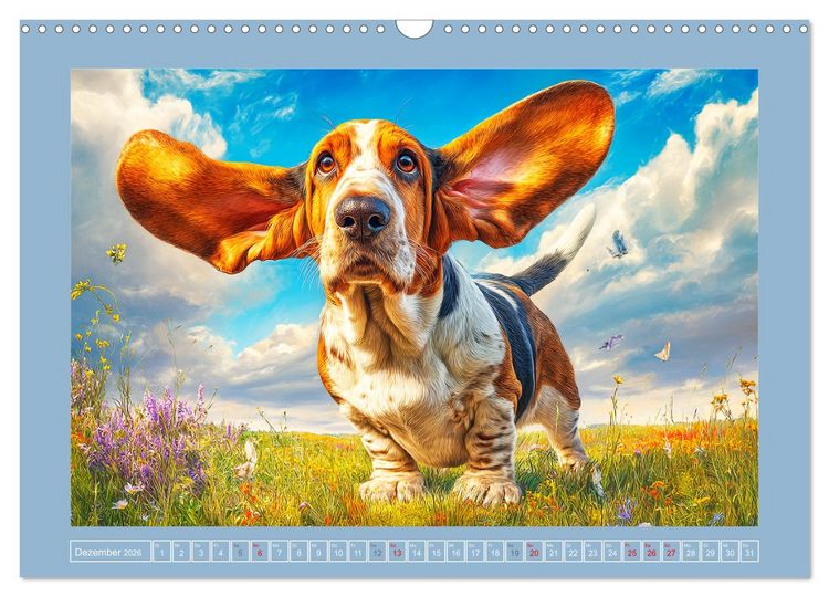 Produktbild: Schlappohren-Zauber. Fr&ouml;hliche Bassets in bunten Momenten (Wandkalender 2026 DIN A3 quer), CALVENDO Monatskalender