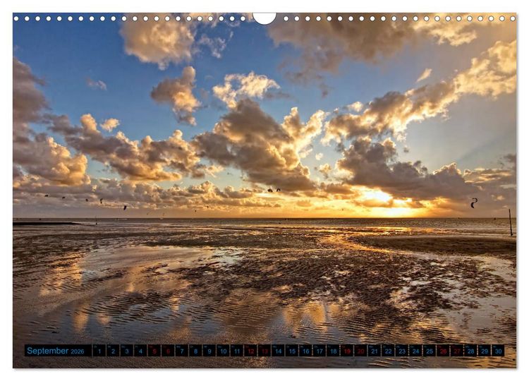 Produktbild: Sonnenunterg&auml;nge, an der Nordseek&uuml;ste vor Cuxhaven (Wandkalender 2026 DIN A3 quer), CALVENDO Monatskalender