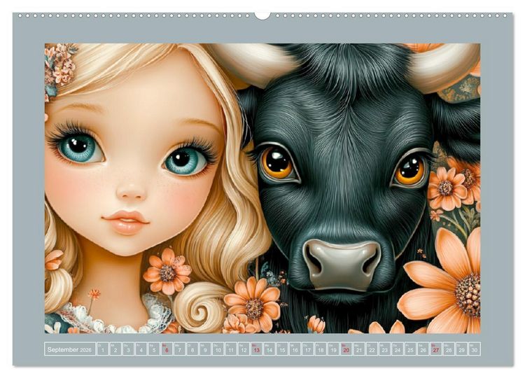 Produktbild: Vertr&auml;umte M&auml;dchen. Tiere, Blumen, Liebe. (hochwertiger Premium Wandkalender 2026 DIN A2 quer), Kunstdruck in Hochglanz
