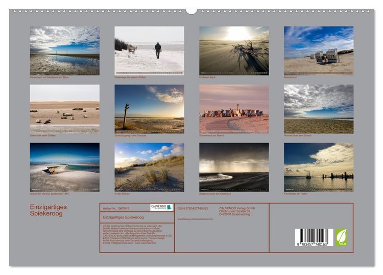 Produktbild: Einzigartiges Spiekeroog (hochwertiger Premium Wandkalender 2026 DIN A2 quer), Kunstdruck in Hochglanz