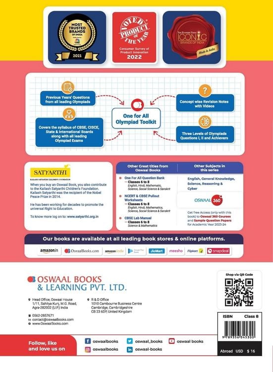 Produktbild: Oswaal One For All Olympiad Previous Years' Solved Papers, Class-8 Reasoning Book (For 2023 Exam)