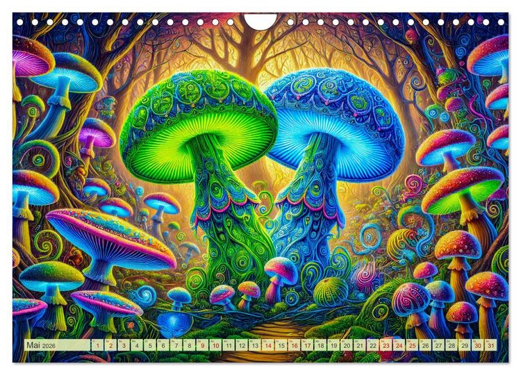 Produktbild: Psychedelische Pilze - Die bunte Welt der magischen Pilze (Wandkalender 2026 DIN A4 quer), CALVENDO Monatskalender
