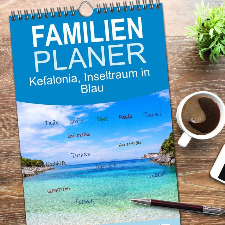 Produktbild: Familienplaner 2026 - Kefalonia, Inseltraum in Blau mit 5 Spalten (Wandkalender, 21 x 45 cm) CALVENDO