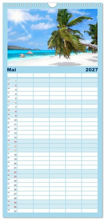 Produktbild: Familienplaner 2027 - Seychellen mit 5 Spalten (Wandkalender, 21 x 45 cm) CALVENDO