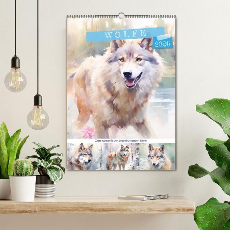 Produktbild: W&ouml;lfe. Zarte Aquarelle von beeindruckenden Tieren (Wandkalender 2026 DIN A2 hoch), CALVENDO Monatskalender