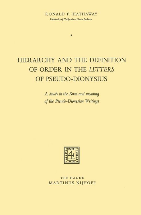 Produktbild: Hierarchy and the Definition of Order in the Letters of Pseudo-Dionysius