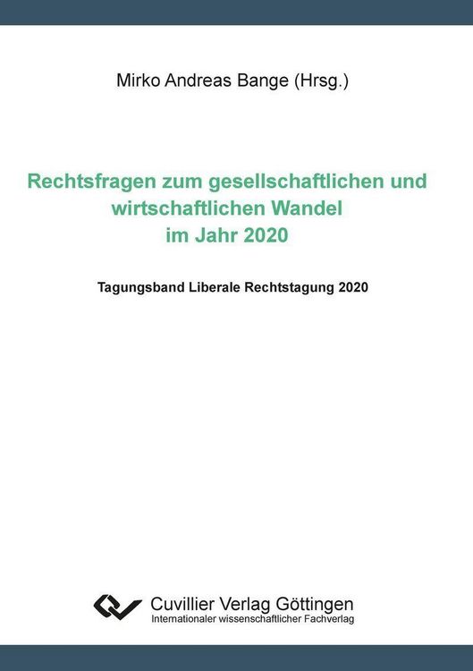 Produktbild: Rechtsfragen zum gesellschaftlichen und und wirtschaftlichen Wandel im Jahr 2020