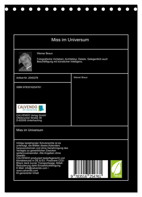Produktbild: Miss im Universum (Tischkalender 2026 DIN A5 hoch), CALVENDO Monatskalender
