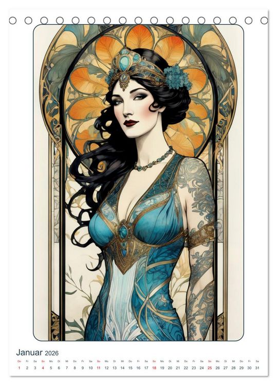 Produktbild: Frauen in Bildern im Art Nouveau-Stil (Tischkalender 2026 DIN A5 hoch), CALVENDO Monatskalender