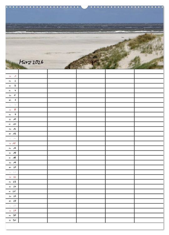 Produktbild: Urlaubsparadies Amrum / Familienplaner (hochwertiger Premium Wandkalender 2026 DIN A2 hoch), Kunstdruck in Hochglanz