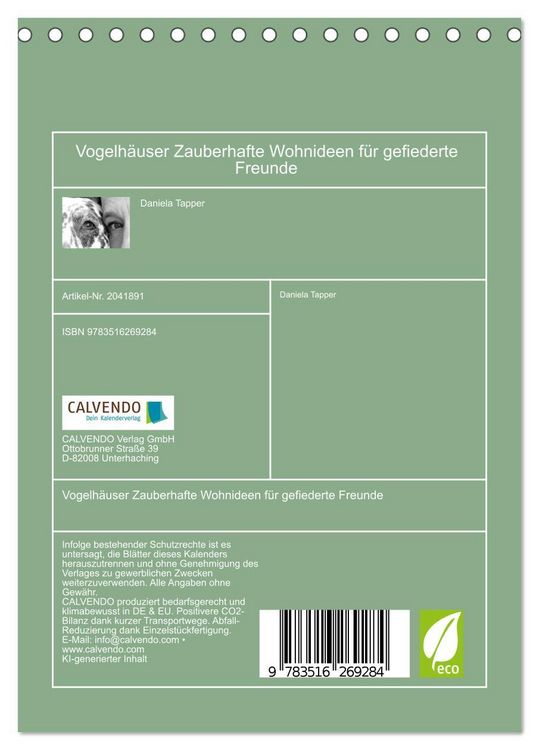 Produktbild: Vogelh&auml;user Zauberhafte Wohnideen f&uuml;r gefiederte Freunde (Tischkalender 2026 DIN A5 hoch), CALVENDO Monatskalender
