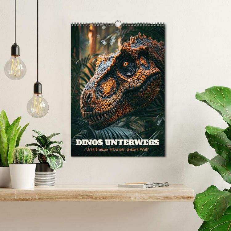 Produktbild: Dinos unterwegs: Urzeitriesen erkunden unsere Welt (Wandkalender 2026 DIN A3 hoch), CALVENDO Monatskalender