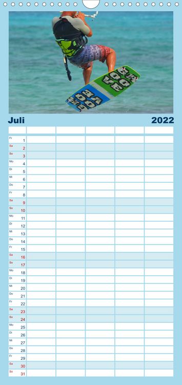 Produktbild: Familienplaner Kitesurfen - Wind und Wellen (Wandkalender 2022 , 21 cm x 45 cm, hoch)