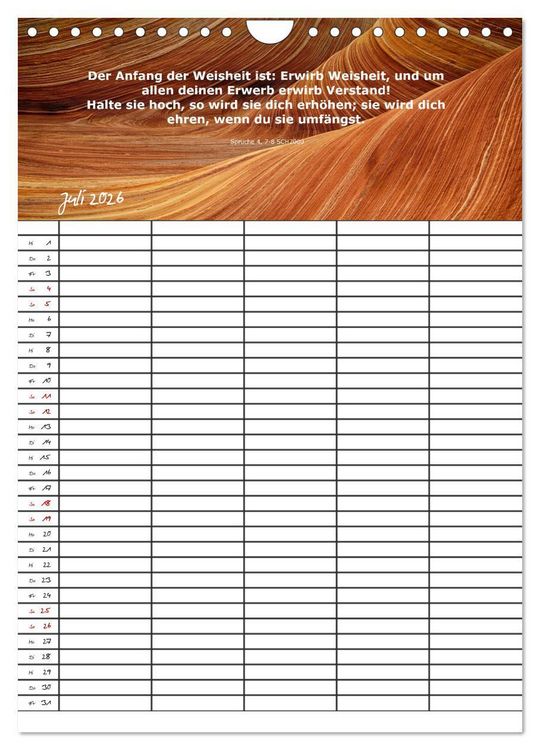 Produktbild: ein Planer mit biblischer Weisheit aus den Spr&uuml;chen Salomos (Wandkalender 2026 DIN A4 hoch), CALVENDO Monatskalender