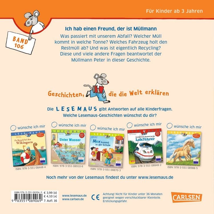 Produktbild: LESEMAUS 106: Ich hab einen Freund, der ist M&uuml;llmann