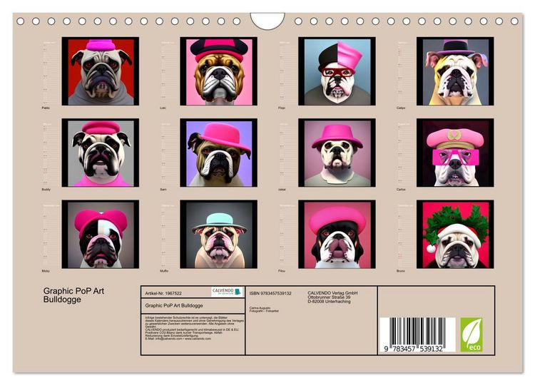Produktbild: Graphic PoP Art Bulldogge (Wandkalender 2026 DIN A4 quer), CALVENDO Monatskalender
