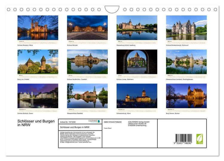 Produktbild: Schl&ouml;sser und Burgen in NRW (Wandkalender 2026 DIN A4 quer), CALVENDO Monatskalender