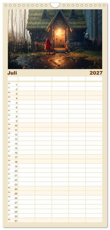 Produktbild: Familienplaner 2027 - Rotk&auml;ppchen und der Wolf mit 5 Spalten (Wandkalender, 21 x 45 cm) CALVENDO